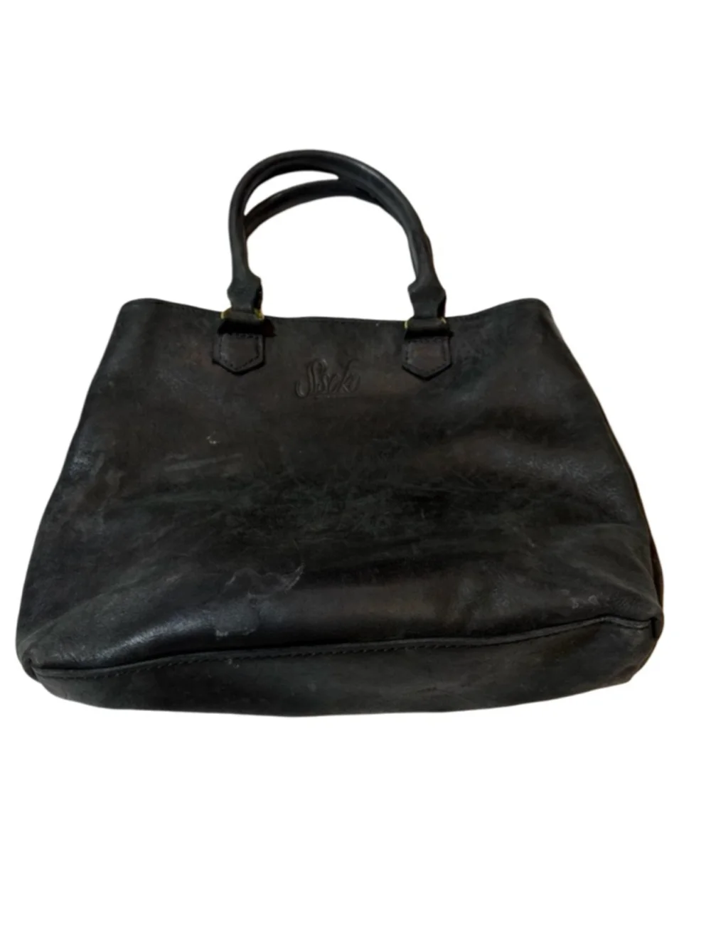 Sseko Leather Tote Bag Black Distressed Shopper Carryall Ethiopia flaw